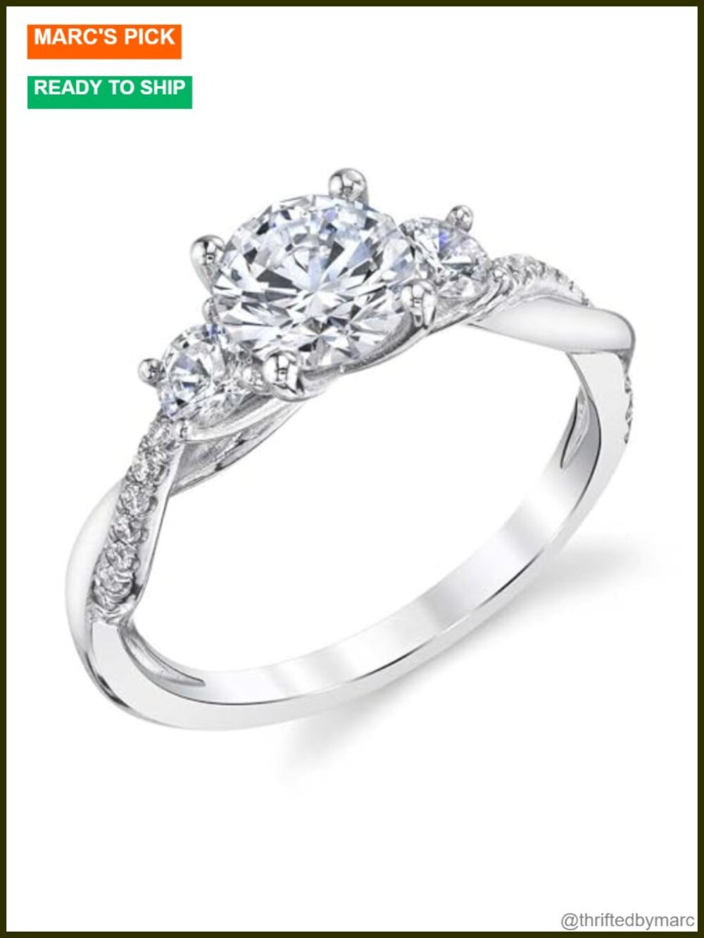 1.48 Ct 3 Stone Moissanite Engagement Ring Platinum Plated Silver